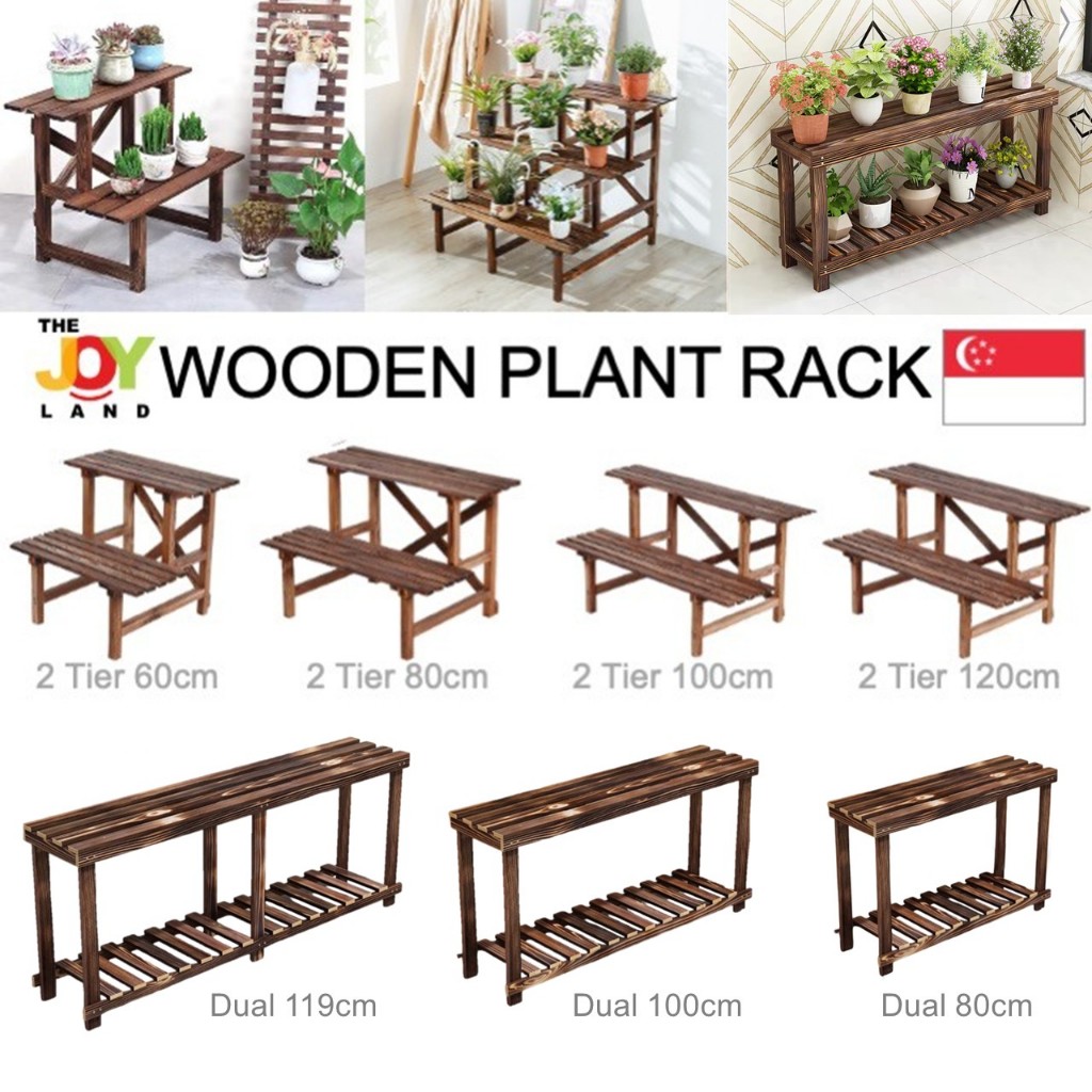 [SG SELLER] Single / Multi-layer Wooden Plant Rack Multi-tiers Stand ...