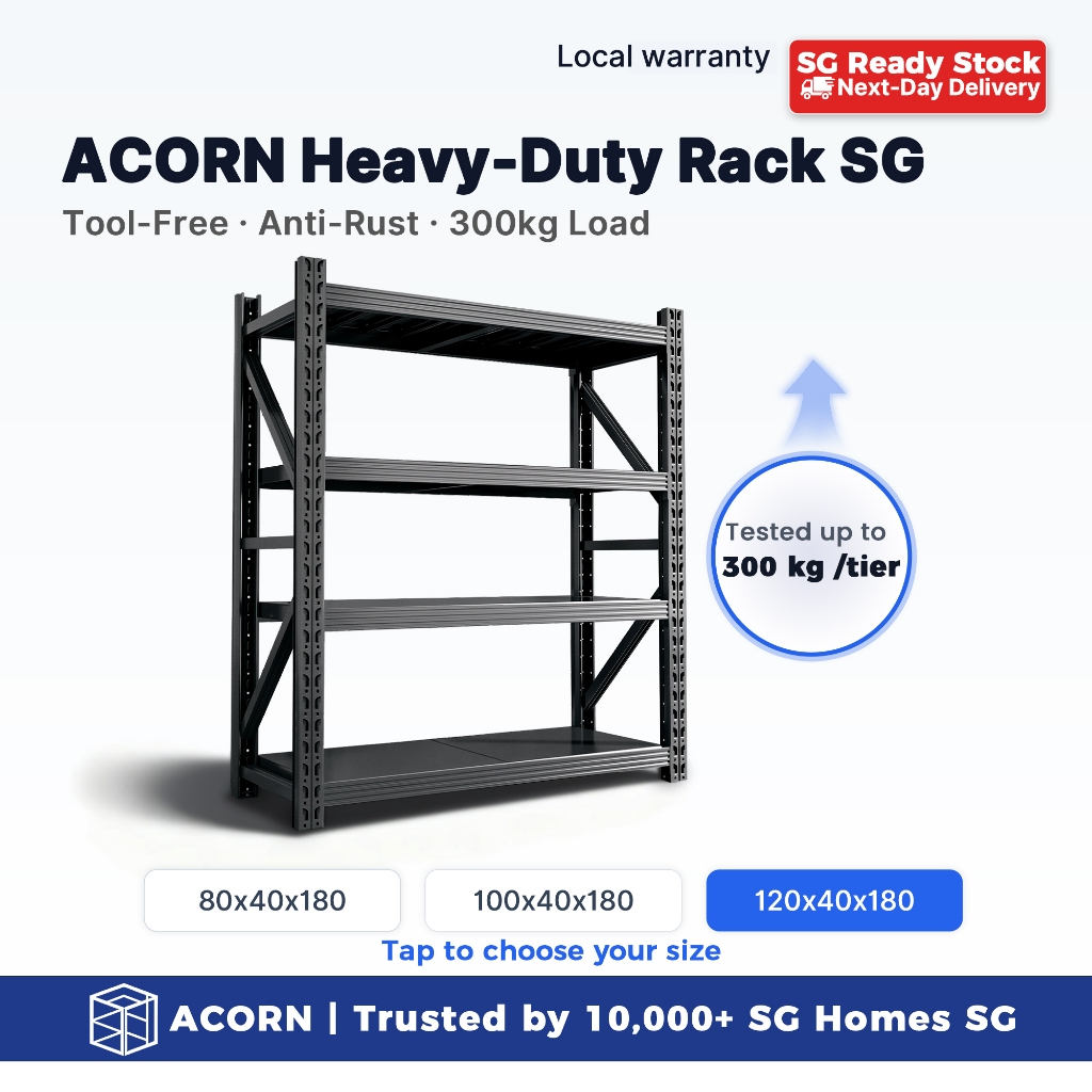 【SG Stock】 Heavy Duty Steel Rack 300kg Boltless Adjustable Shelves Anti ...