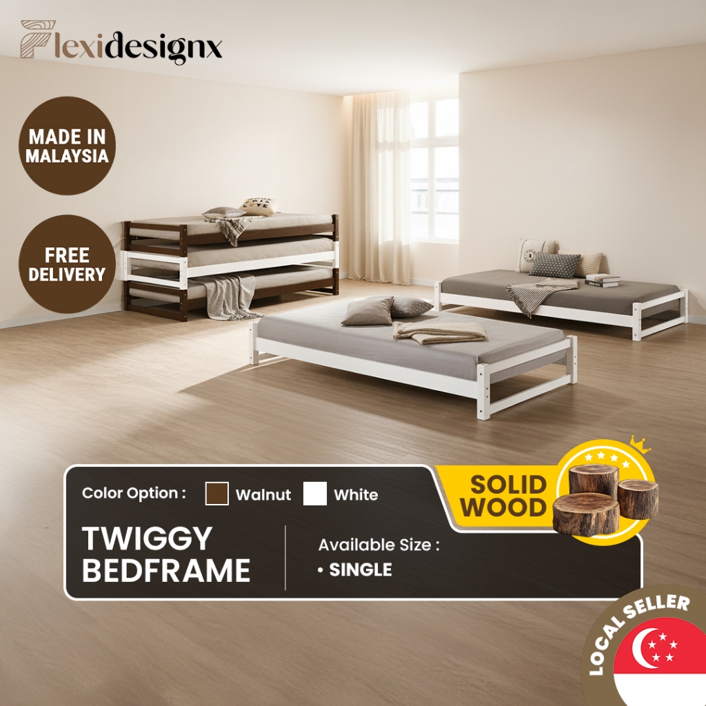 Flexidesignx Stackable Solid Wood Single Bed Frame Standard Wooden ...