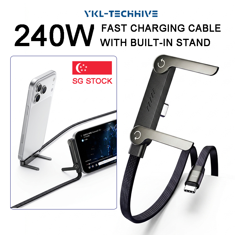 240W 2-in-1 Fast Charging Cable with Invisible Phone Holder USB C to ...