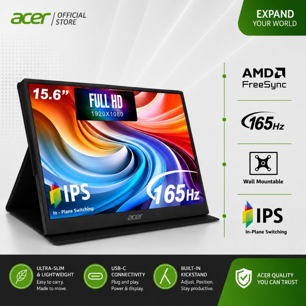 [Portable Gaming Monitor] Acer PG1 Series PG161Q P 15.6 FHD IPS Type-C ...
