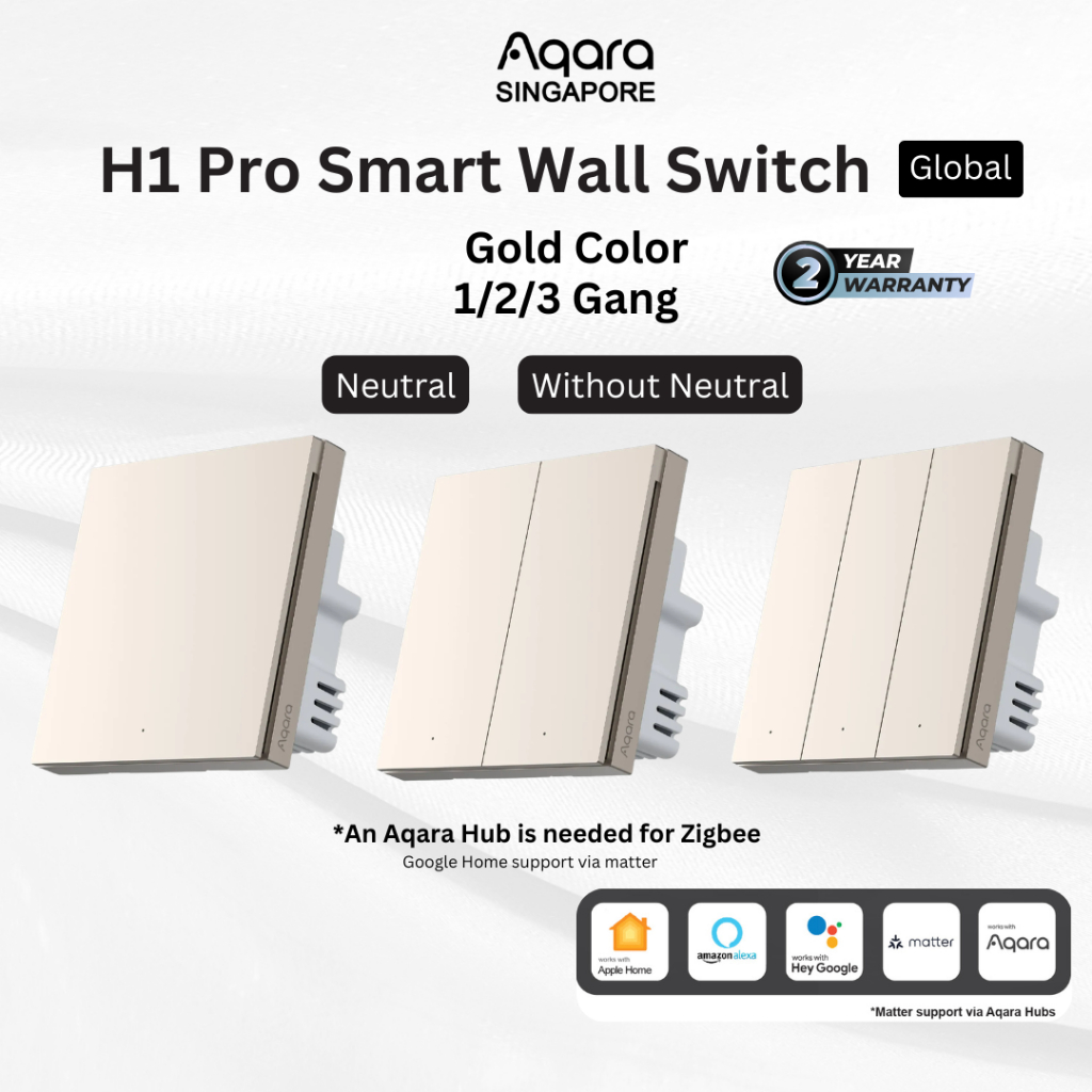 AQARA Smart Wall Switch H1 Pro Gold (Single Gang / Rocker), Support ...