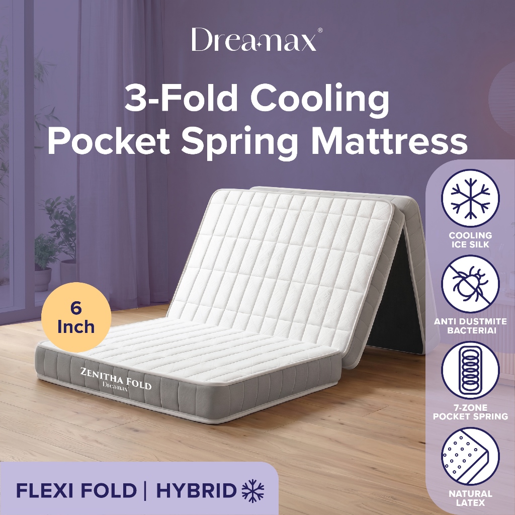 DREAMAX Zenitha Fold 6 Inch Trifold Cooling Pocketed Spring Mattress ...