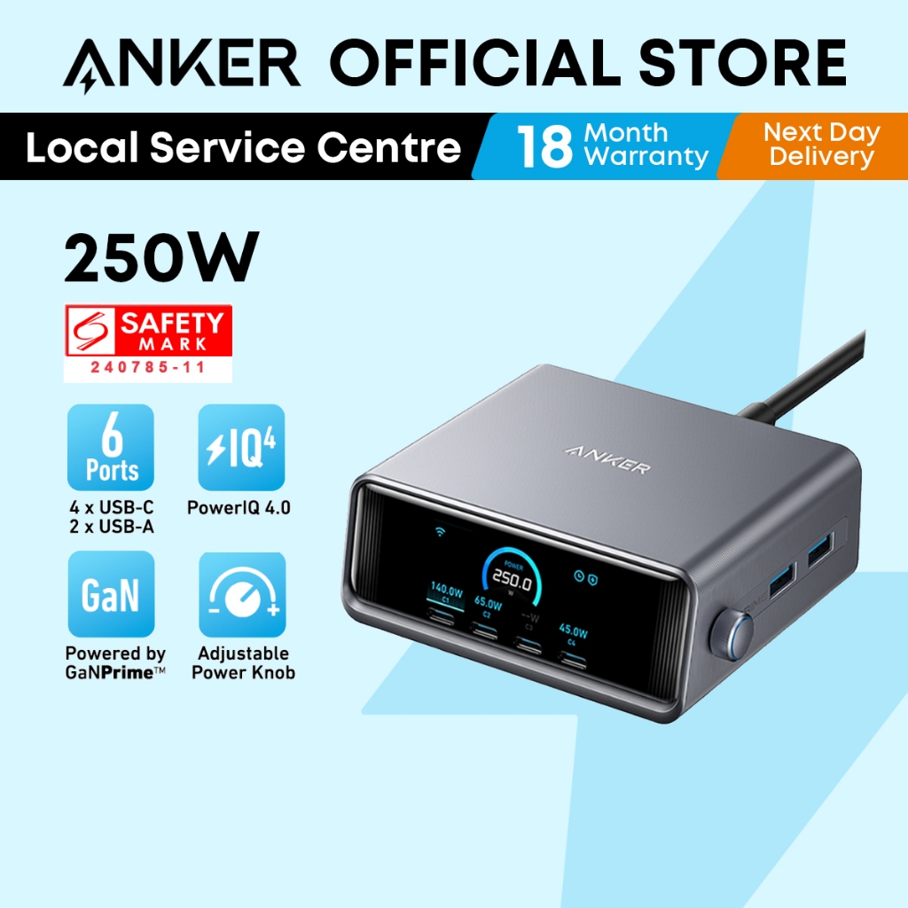 Anker Prime Charger 250W Fast Charging Station 6-Port GaNPrime USB