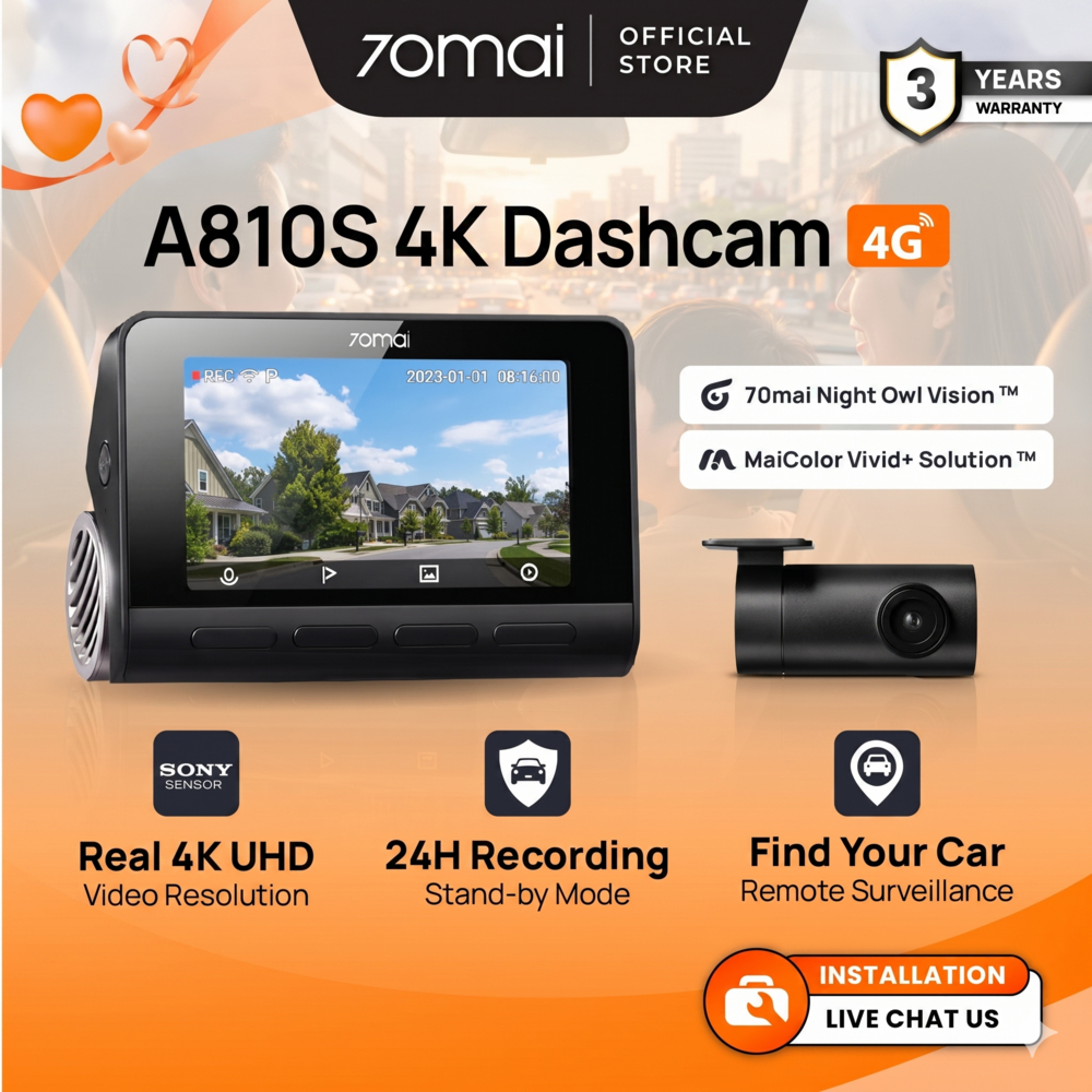 NEW] 70mai A810S Dash Cam 4K Resolution + HDR | 4G Connectivity