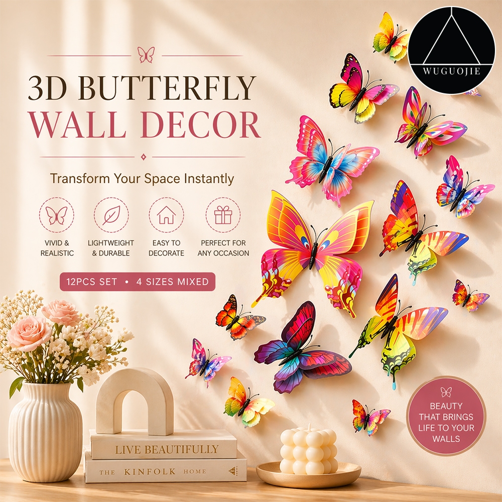 👑(𝑺𝑮 𝑳𝒐𝒄𝒂𝒍)👑 3D 12 Pieces/Set Butterfly Wall Sticker Decoration Party ...