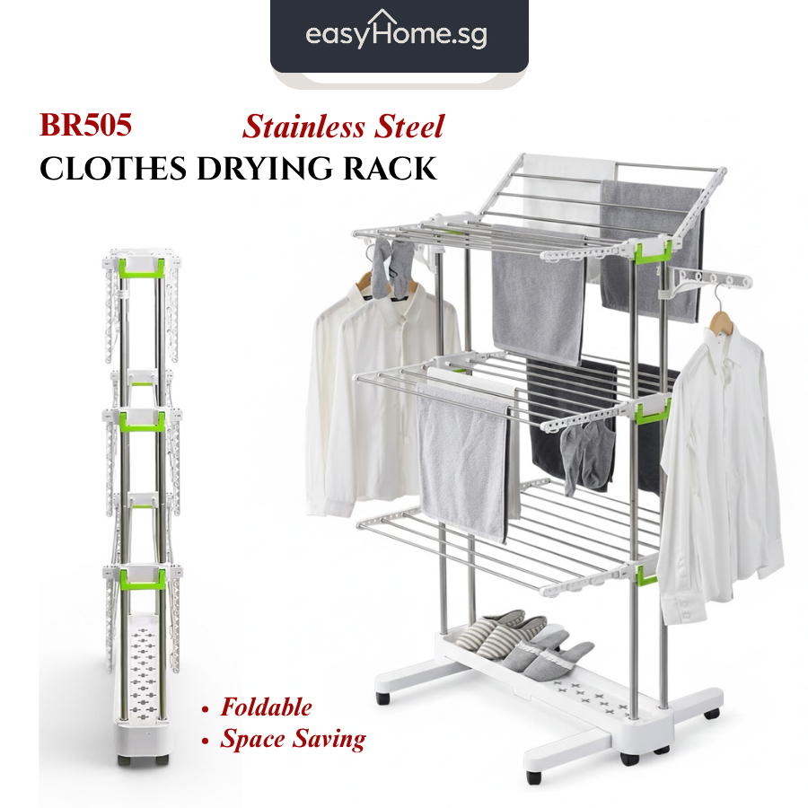 Easyhome.sg Stainless Steel Clothes Rack | Foldable Laundry Drying Rack ...