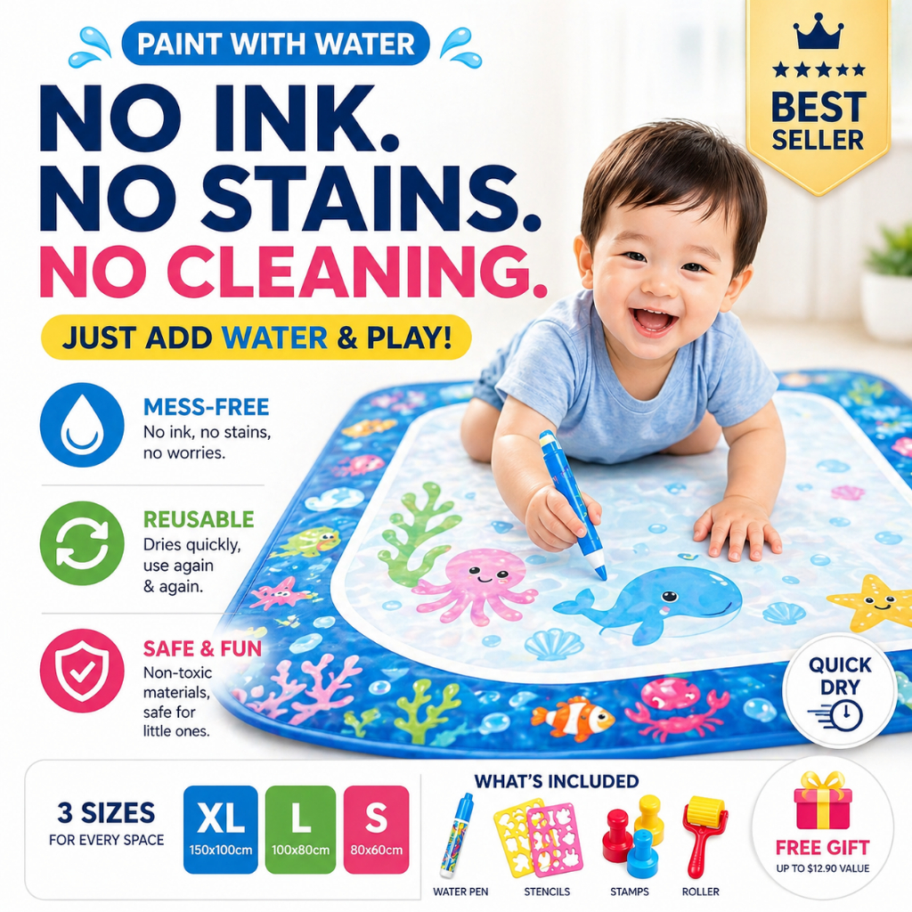 Water Drawing Mat for Kids | Magic Water Doodle Mat | Mess-Free ...