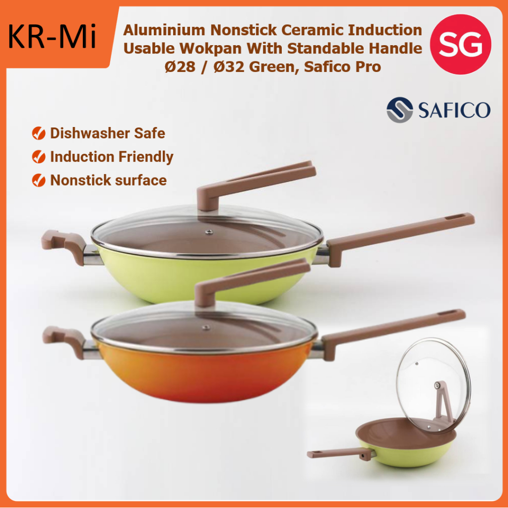 Safico Pro Aluminium Non Stick Ceramic Induction Wokpan with Standable ...