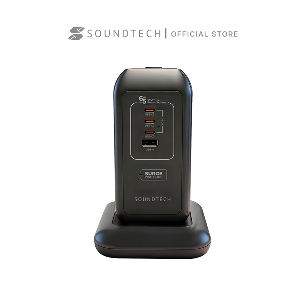 SOUNDTECH [PTS-665C] 6 Power Outlets Tower Socket with GaN 65Watts USB ...