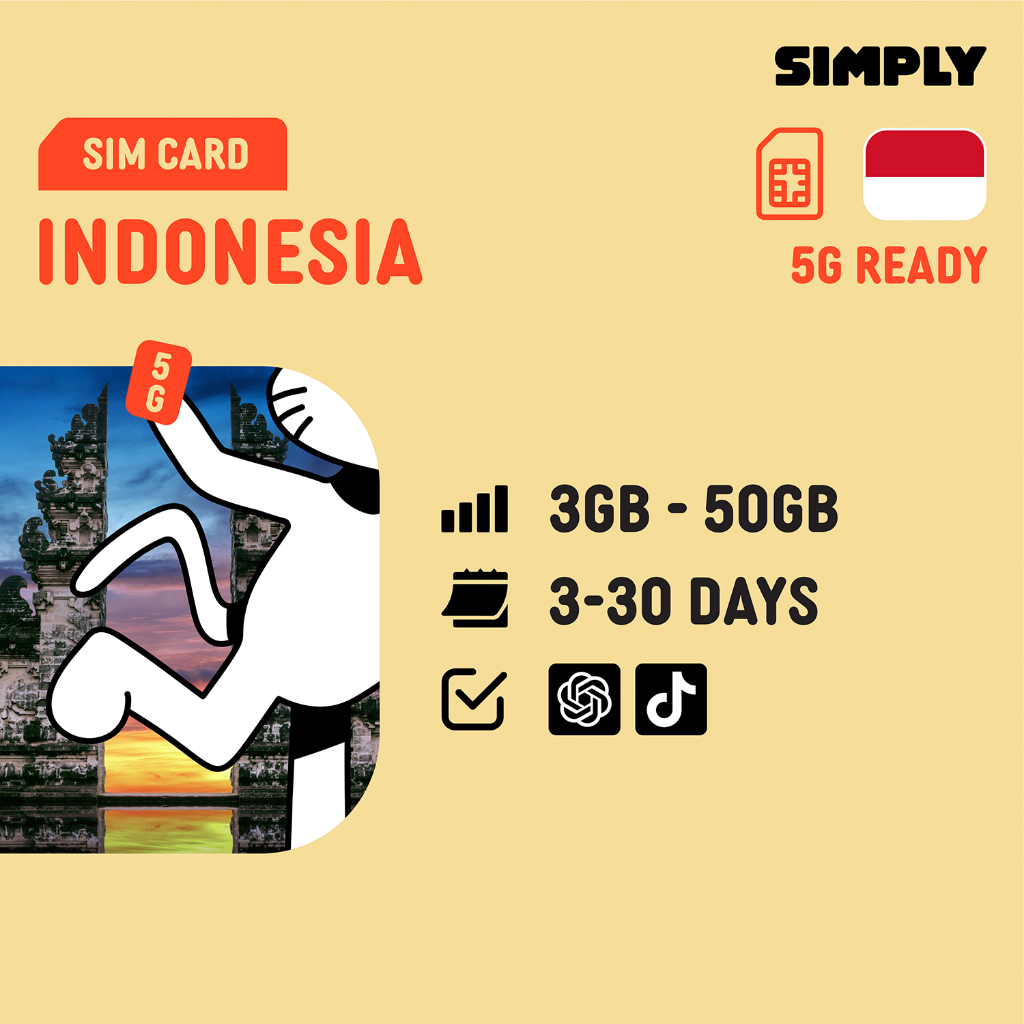 SIMPLY Indonesia | 5 - 30 Days | 3GB - 50GB Data SIM Card | Includes ...