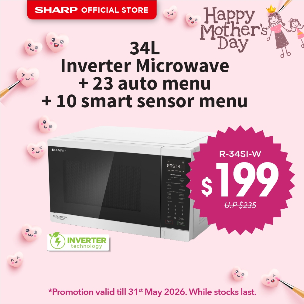 SHARP 34L Basic Inverter Microwave Oven R-34SI-BS / R-34SI-W | Shopee ...