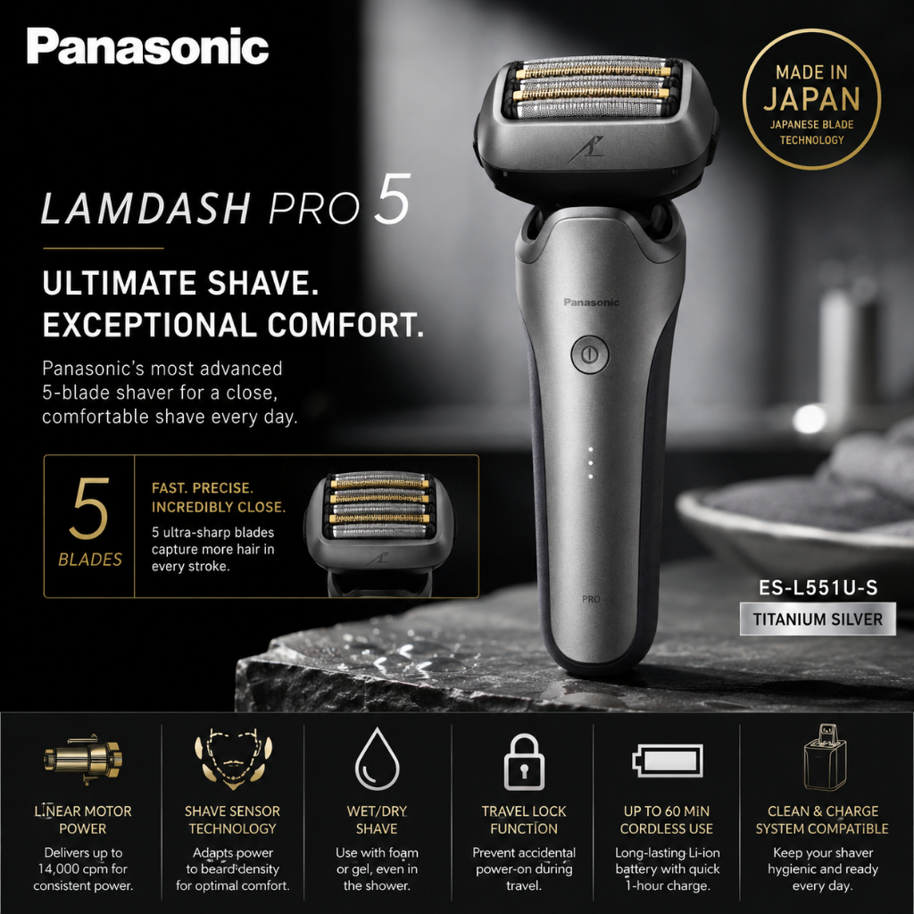 Panasonic Lamdash PRO 5-Blade Electric Shaver ES-L551U-S Titanium