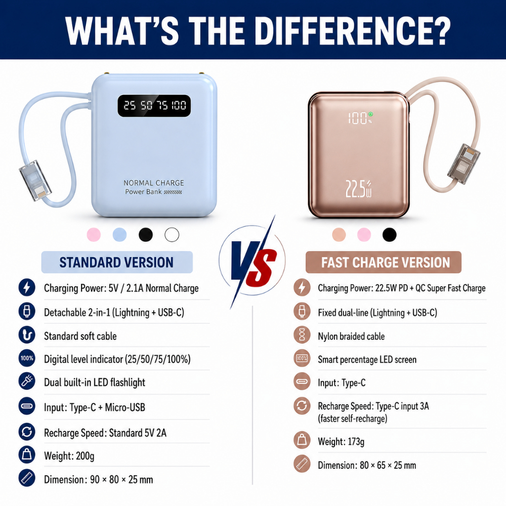 MUXMA power bank built-in cable detail