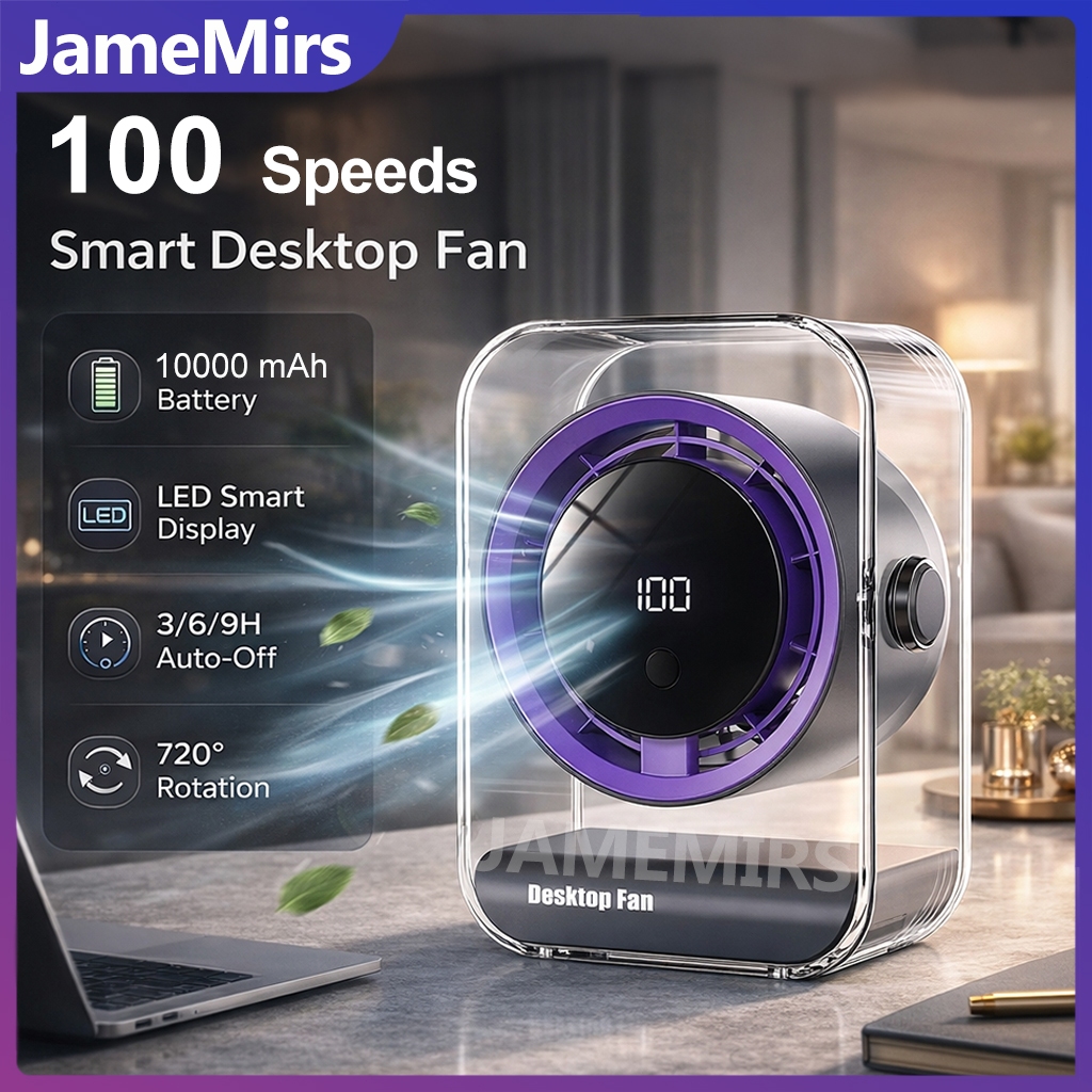 JameMirs 10000mAh Desktop Fan Wireless 100-speed Smart Cooling Fan 300% ...