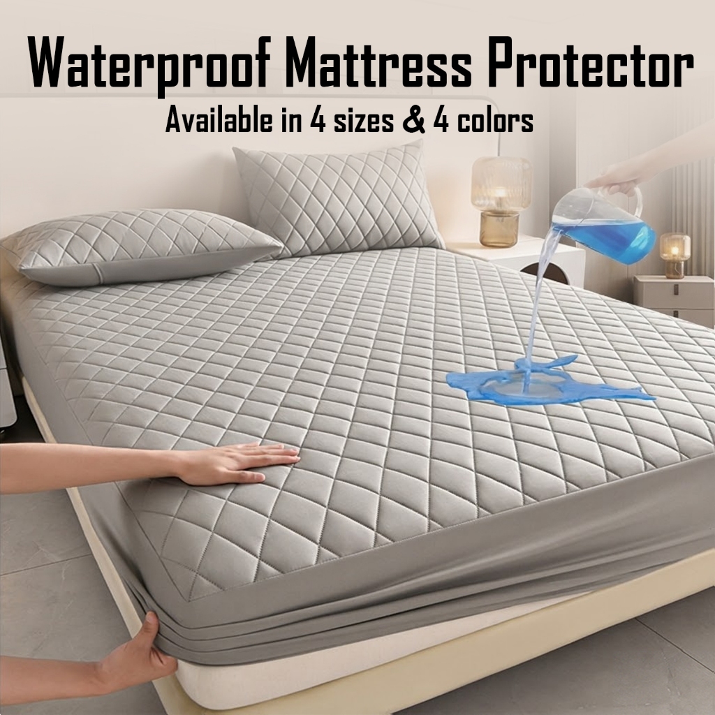 (PROMO) Quilted Waterproof Mattress Protector Fitted Bedsheet Soft ...