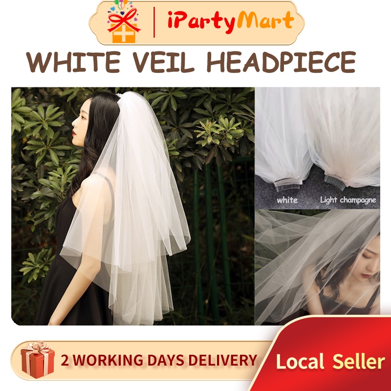[SG]👰‍♂️Fairy 4 Layers White Bridal Veil Headpiece 2 Layers for Wedding ...