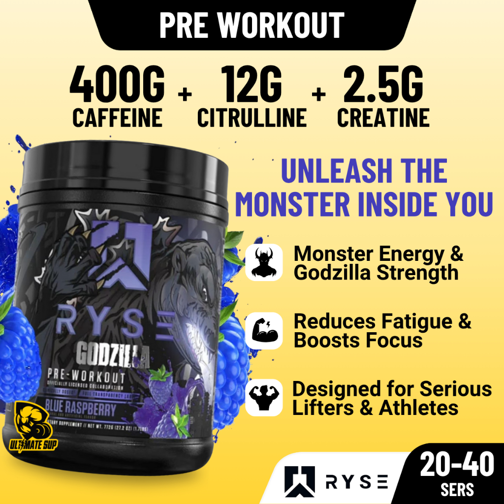 RYSE Godzilla Pre-Workout V3, Massive Pump & Explosive Power, Extreme ...