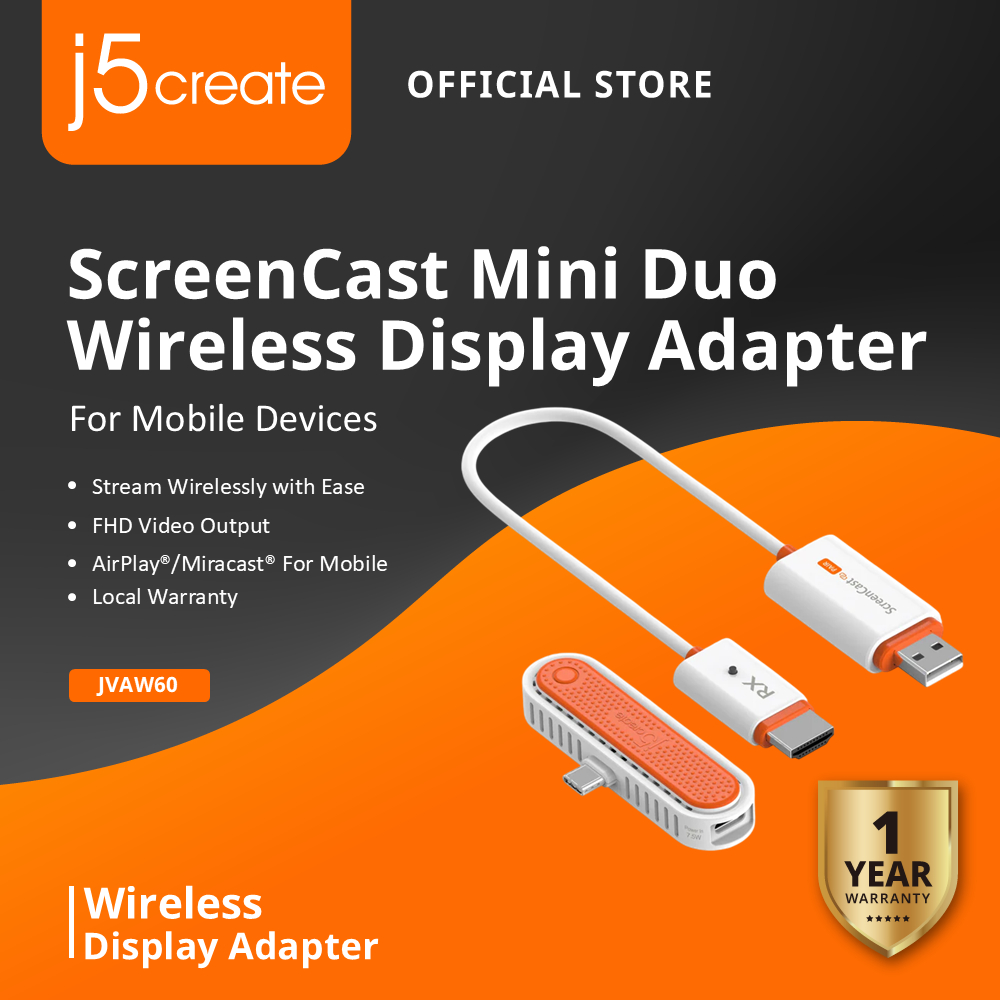 J5CREATE JVAW60 Screencast Mini Duo Wireless Display Adapter for Mobile ...