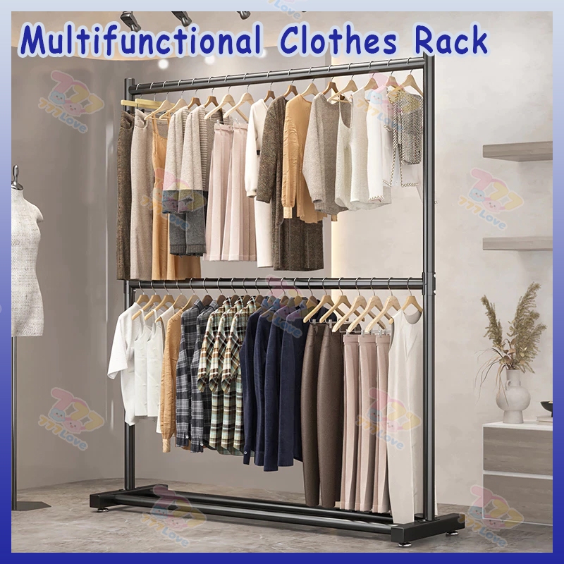 Double Pole Clothes Hanging Rack Strong Steel Laundry Rack Cloth Hanger ...