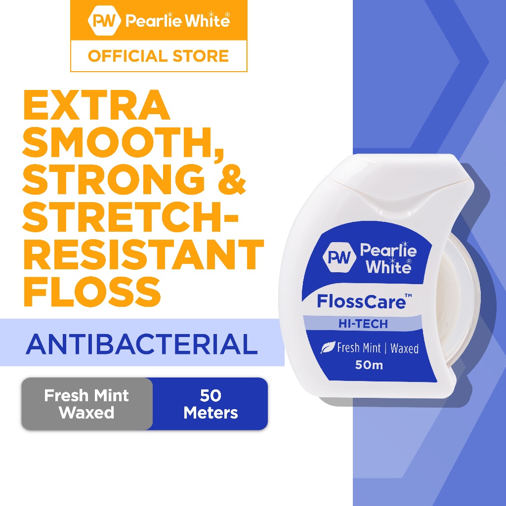 Pearlie White FlossCare Hi-Tech Waxed Mint Floss 50m - Ultra Wide Floss ...