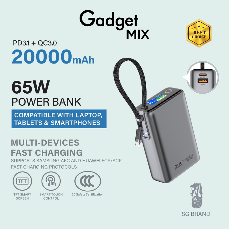 CCC Certificate】Gadget Mix Diginut P-57 20000mAh 65WTFT Display
