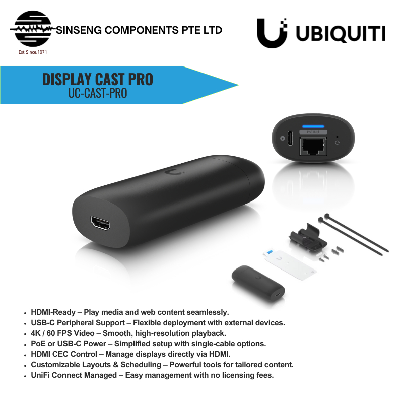 Ubiquiti Unifi Display Cast Pro UC-Cast-Pro 4K HDMI Player – USB-C, PoE ...