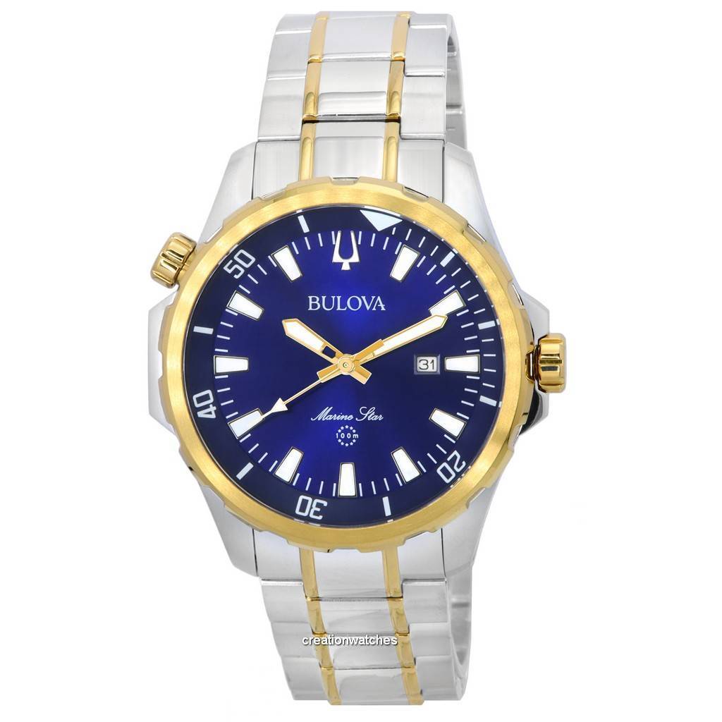 Bulova Marine Star Two Tone Bracelet Blue Dial Quartz 98B384 100M Mens ...