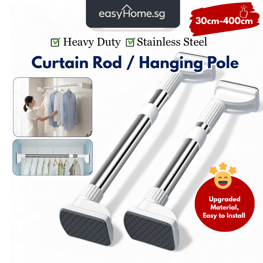 Easyhome.sg Stainless Steel Telescopic Curtain Rod | Adjustable No ...