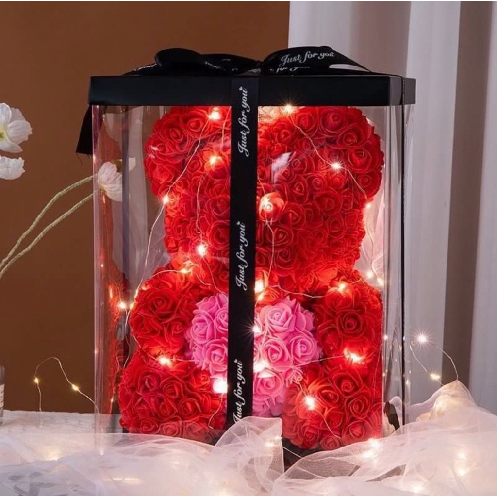 SG stock28cm/40cm rose teddy bear with LED light in gift box for ...