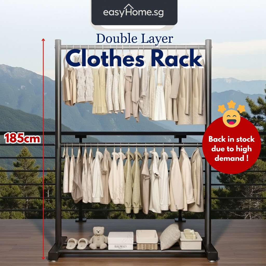 Easyhome.sg | Extra Large Heavy Duty Clothes Rack | Double Layer Steel ...