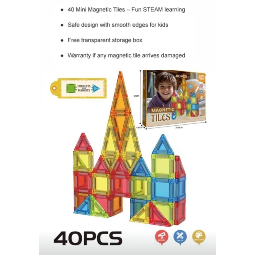 Mini Magnetic Tiles Set 40/26 pcs - Portable travel-size magnetic building blocks