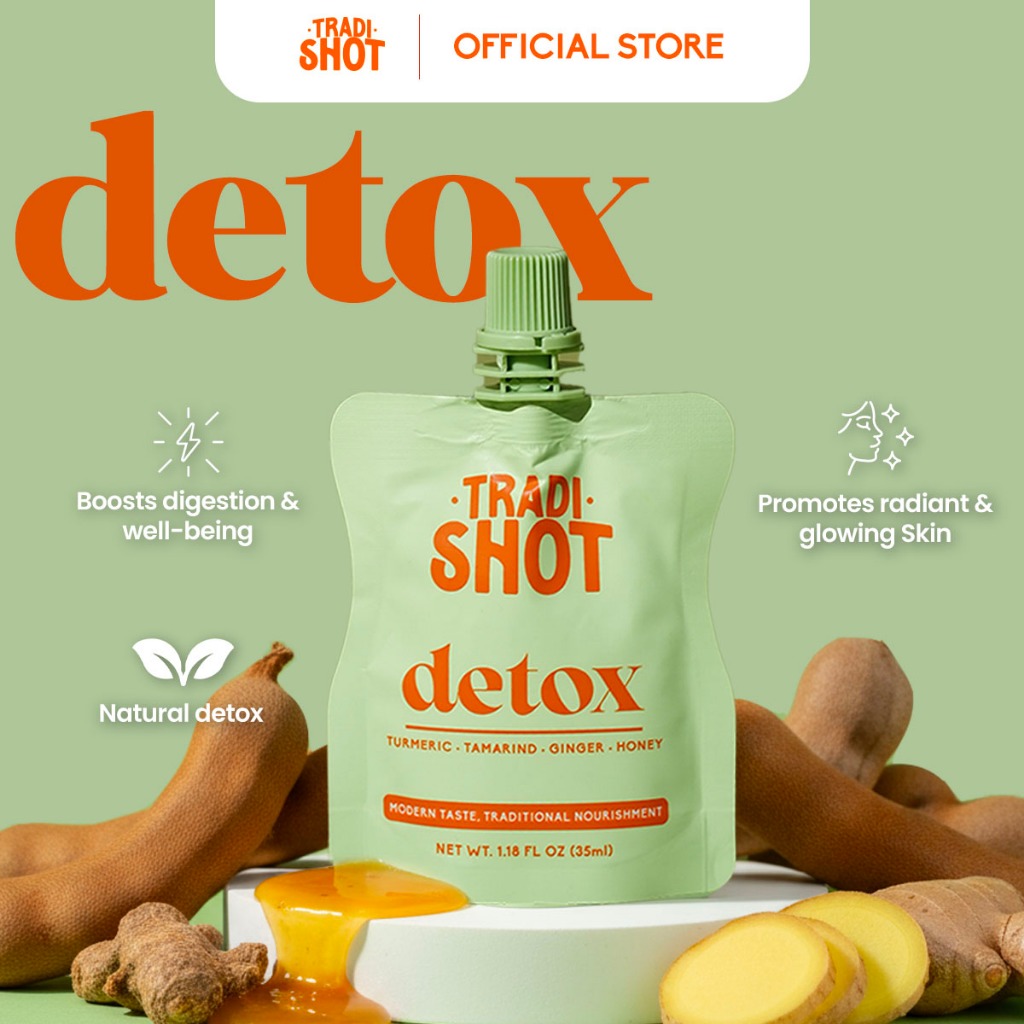 Tradishot Detox Juice • Traditional Modern Tasty Jamu • Natural Herbal Supplement • Tumeric shot [7 x 35ml]
