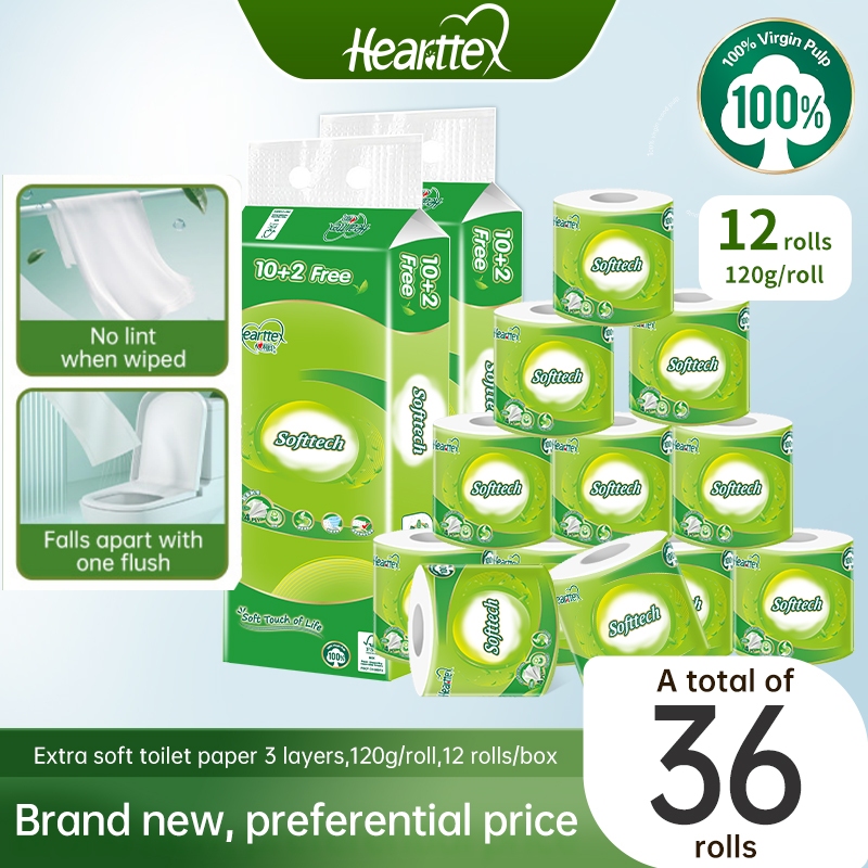 [Bundle Of 3] Hearttex Soft tissue 4-Ply Toilet Paper Roll (120g x 36 ...