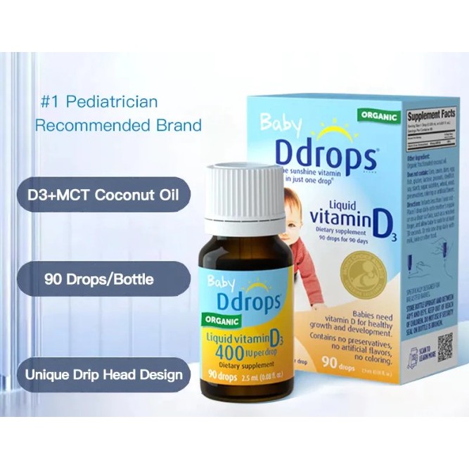 Ddrops Organic Baby 400 IU Daily Liquid Vitamin D3 Supplement (90 Drops ...