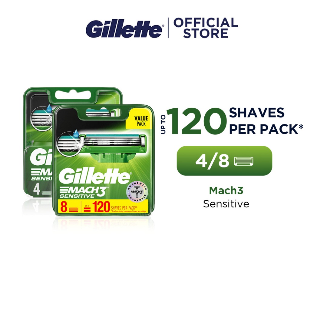 Gillette Mach3 Sensitive Men's Razor Blade Refills Assorted (4s/8s ...