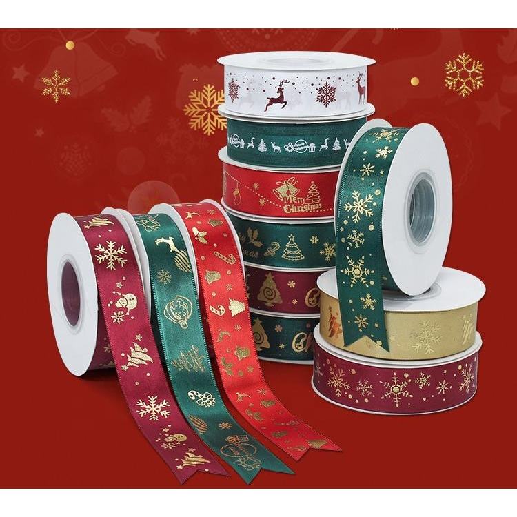[SG Stock] 4.5Meter Christmas Gold Foil Ribbed Satin Ribbon – Festive ...