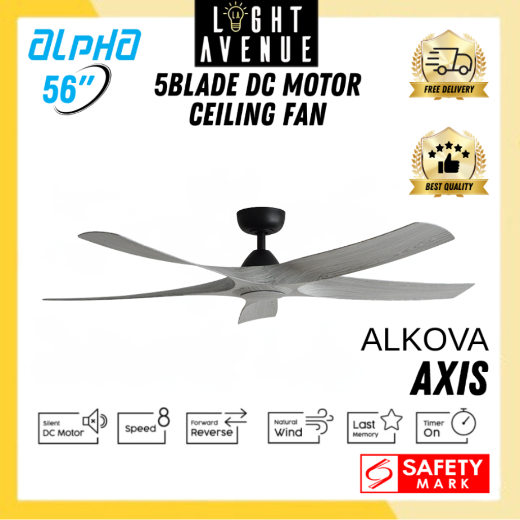 Alpha Alkova AXIS 5Blade DC Motor Ceiling Fan 56″ (Grey Wood) | Shopee ...