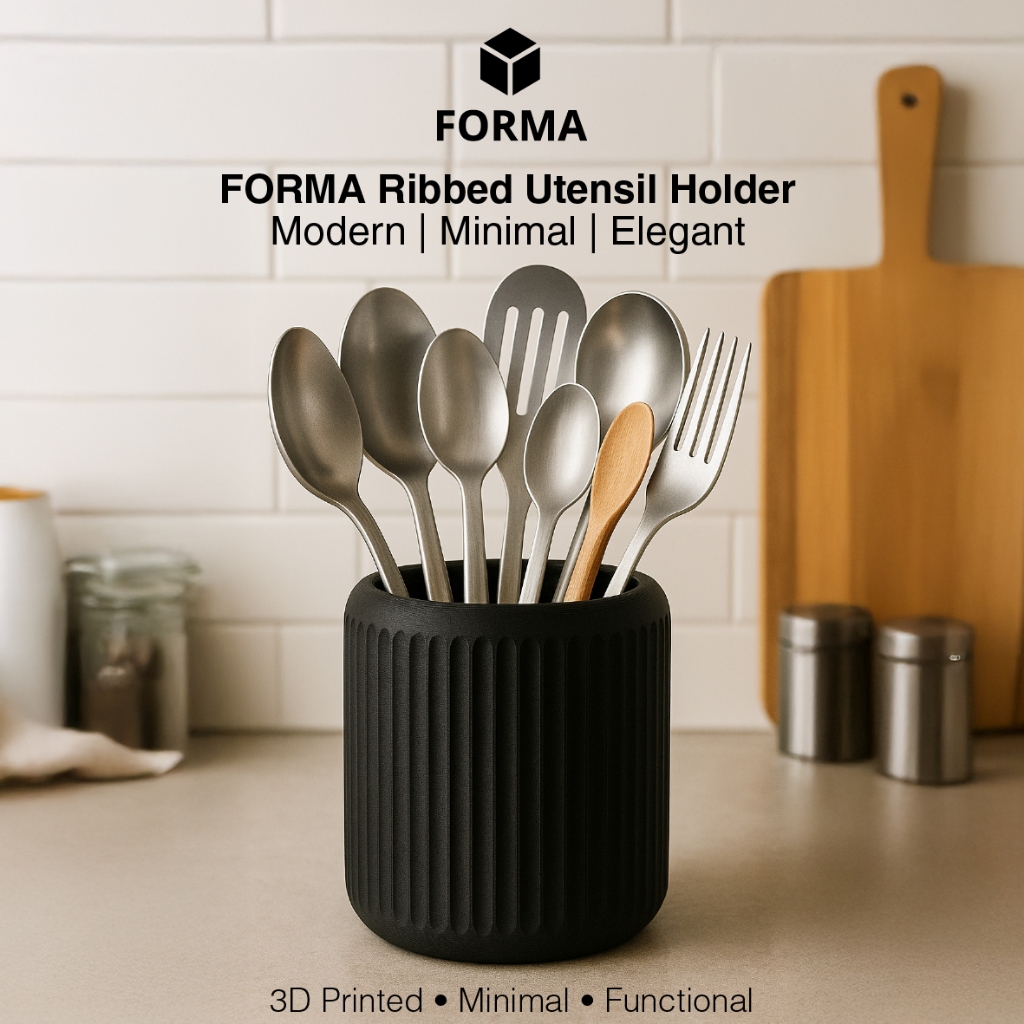 FORMA Ribbed Kitchen Utensil Holder – Modern Minimalist Organizer ...