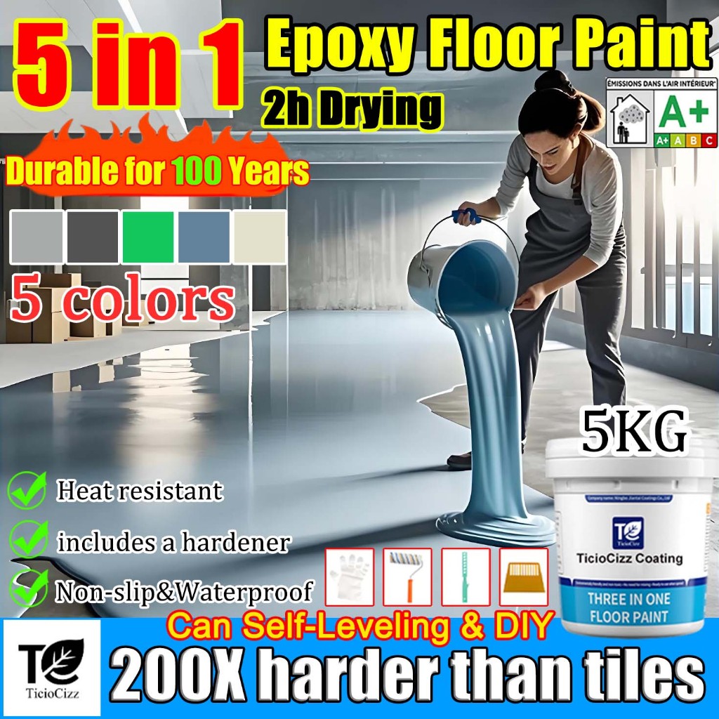 5 In 1 Epoxy Floor Paint Water-Based 1kg/2kg/5kg Gloss & Matte ...