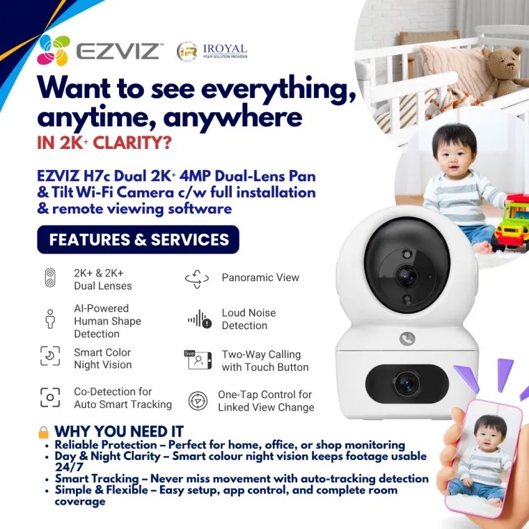 EZVIZ H7C Dual 2K 4MP Dual Lens 1 to 6 CAM PACKAGE Pan Tilt Smart Color ...