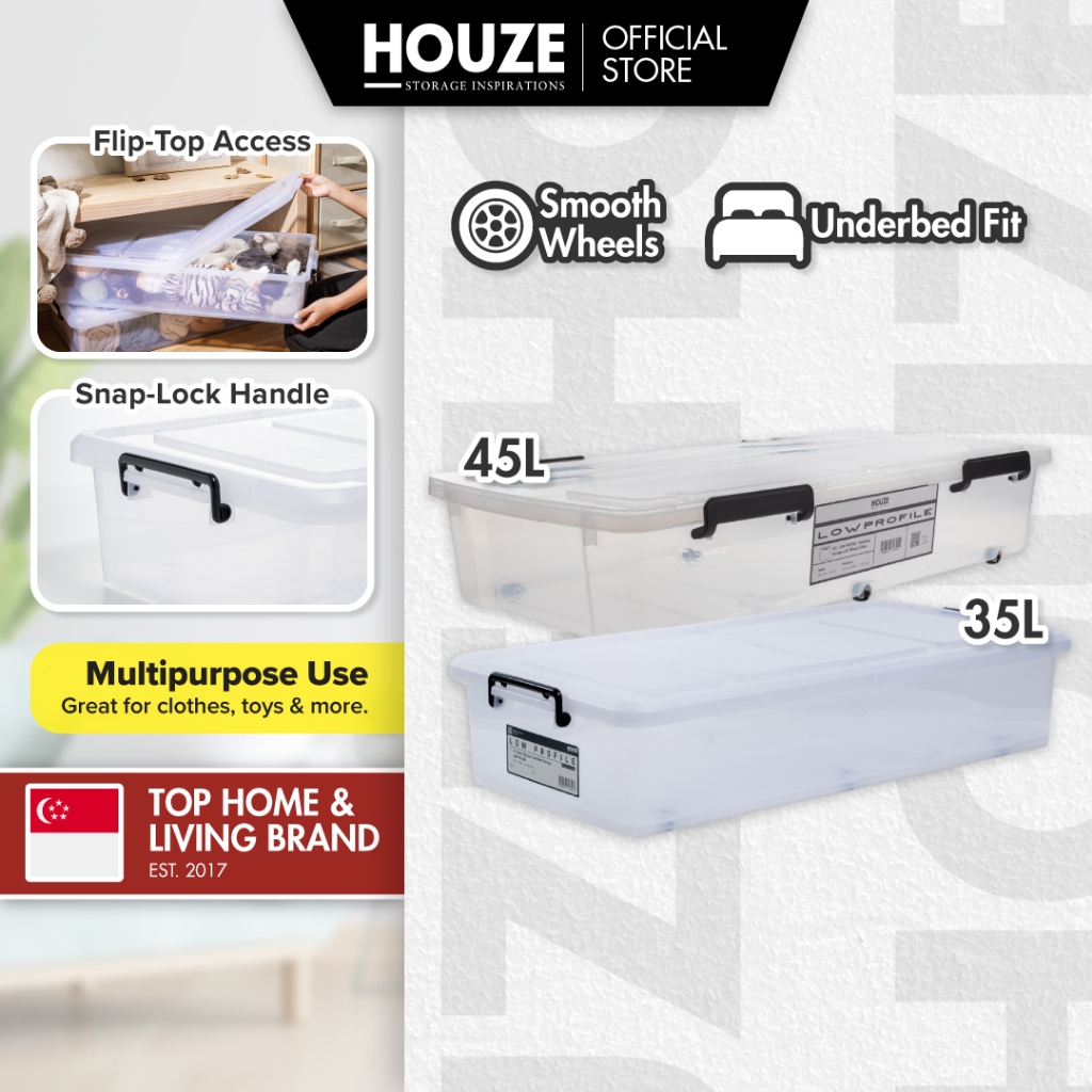 [HOUZE] 'Low Profile' Underbed Storage Box With Wheels [35L | 45L ...