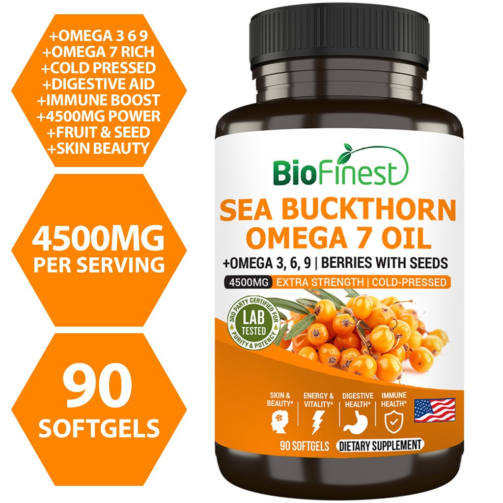 Biofinest Sea Buckthorn Omega 7 Oil 4500mg Supplement - Cold-Pressed ...