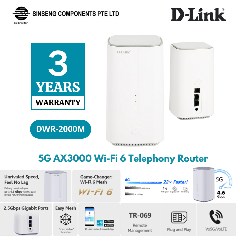 D-Link DWR-2000M 5G Sim Card Wi-Fi 6 AX3000 Telephony Router with Vo5G ...