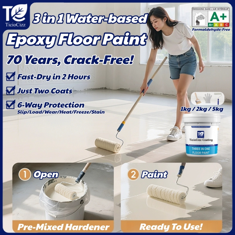 【TicioCizz】3 in 1 Epoxy Floor Paint Water-Based Pre-mixed Hardener Anti ...
