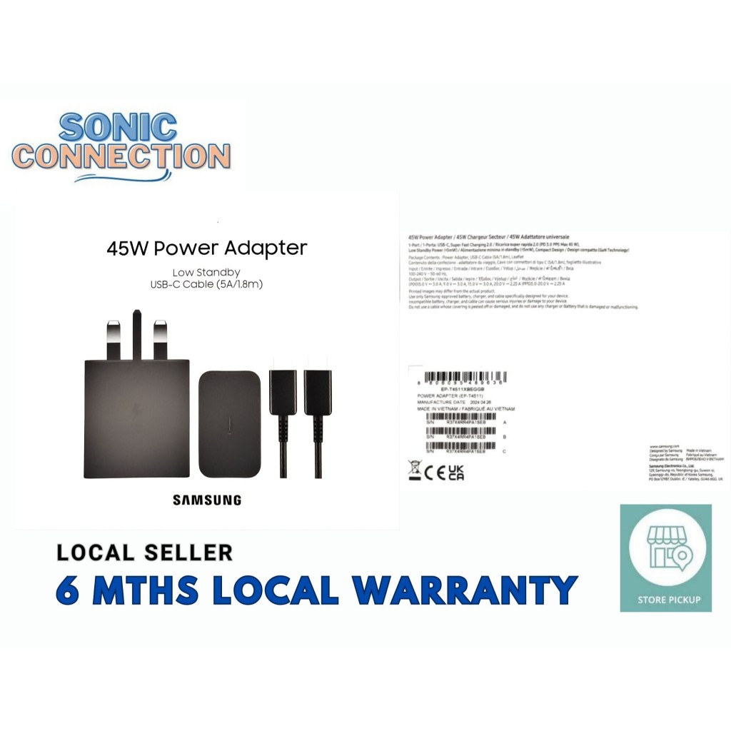 Samsung 45W Type-C Power Adapter with Cable (EP-T4511XBEGGB)(6 Months ...