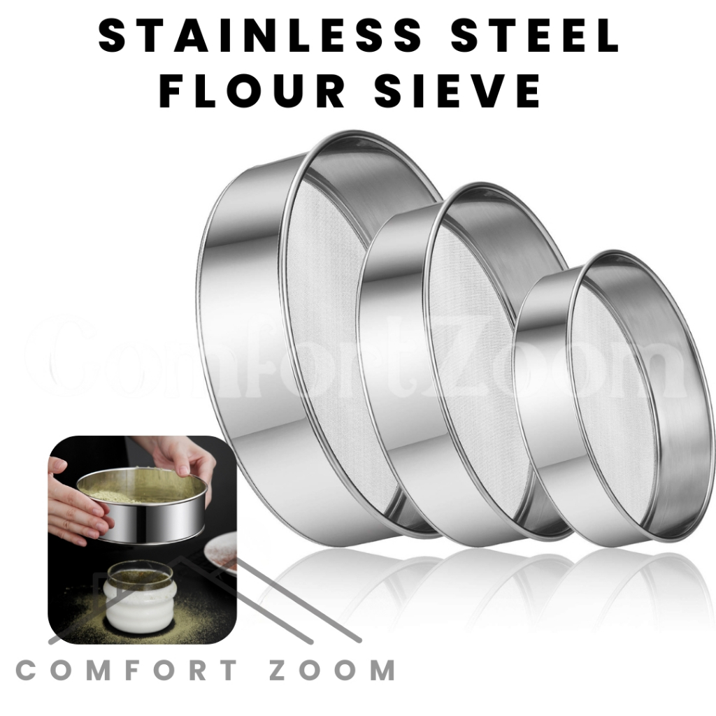 Stainless Steel Round Flour Sifter Sieve Fine Mesh for Bake 60 Mesh ...