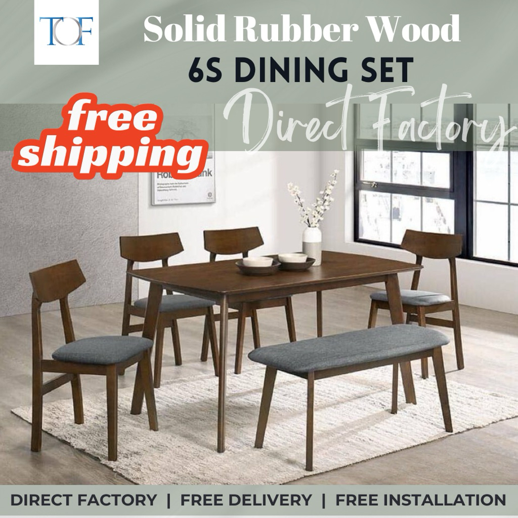 Dining table set Solid Rubber Wood Dining Set 6 Seater Dining Table ...