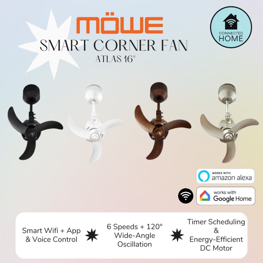 (FREE INSTALLATION) MÖWE 16″ Smart Corner Fan – WiFi App / Voice ...