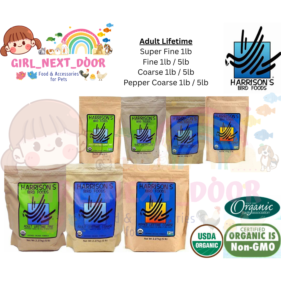 Harrison's Adult Lifetime Bird Feed 1lb/5lb - Super Fine/Fine/Coarse ...
